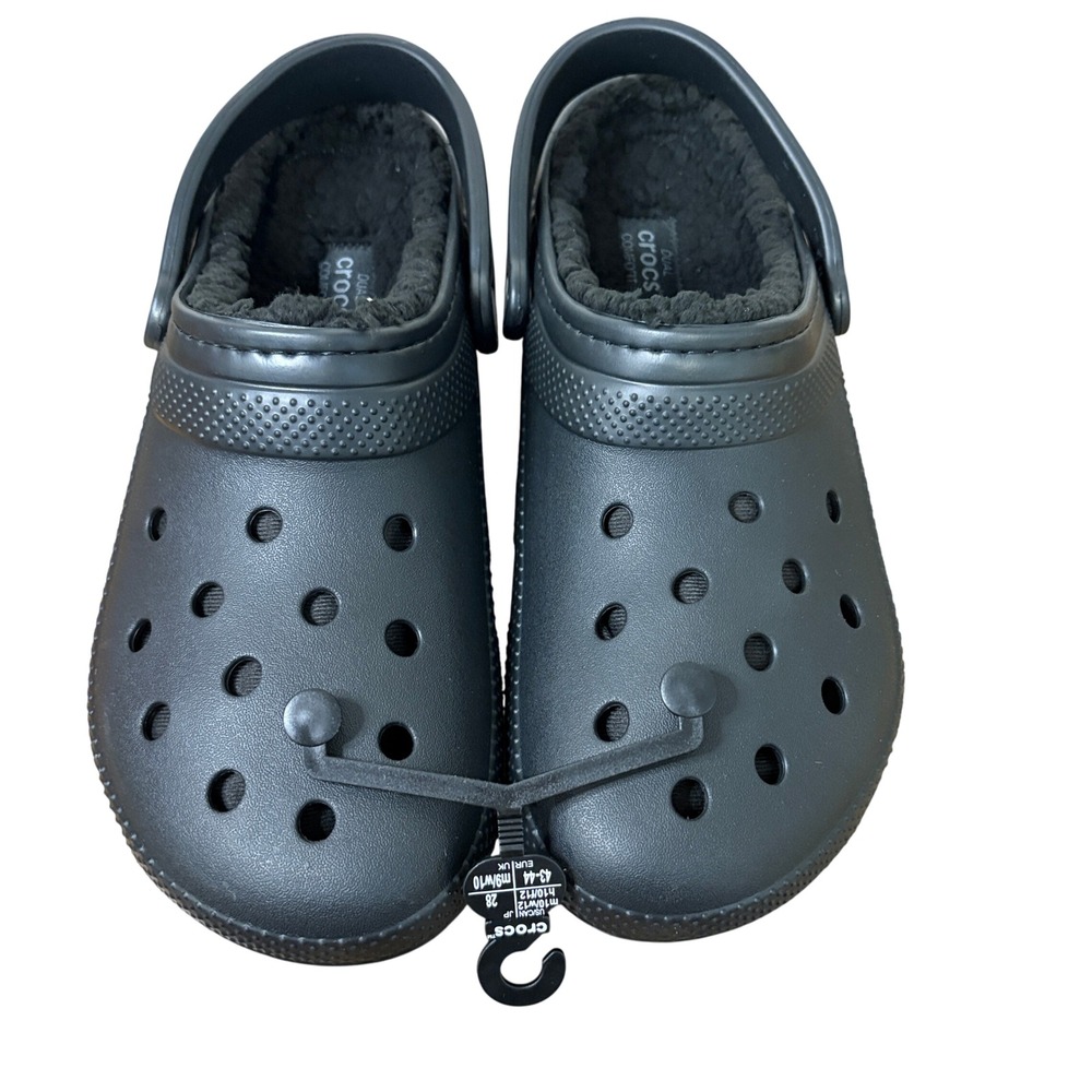 Crocs Unisex Mens 10 Womens 12 Classic Fleece Lined Clogs Black Recovery Shoes